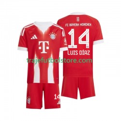 Camiseta 1ª Bayern de Múnich Luis Diaz 14 Niño 2025-2026 Manga Corta