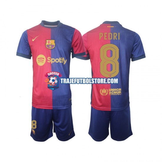 Camiseta 1ª FC Barcelona UCL Font PEDRI 8 Niño 2024-2025 Manga Corta