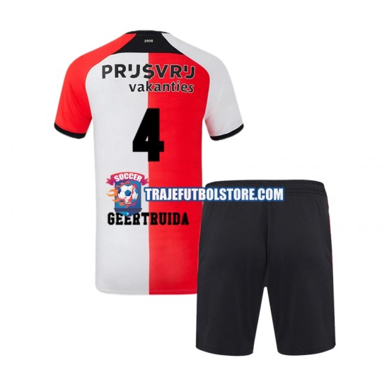 Camiseta 1ª Feyenoord Rotterdam Lutsharel Geertruida 4 Niño 2024-2025 Manga Corta