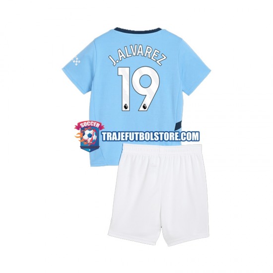 Camiseta 1ª Manchester City Julian Alvarez 19 Niño 2024-2025 Manga Corta