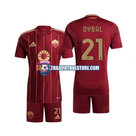 Camiseta 1ª AS Roma Paulo Dybala 21 Niño 2024-2025 Manga Corta
