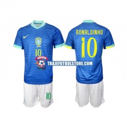 Camiseta 2ª Brasil Ronaldinho 10 Niño 2024 Manga Corta