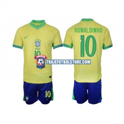 Camiseta 1ª Brasil Ronaldinho 10 Niño 2024 Manga Corta