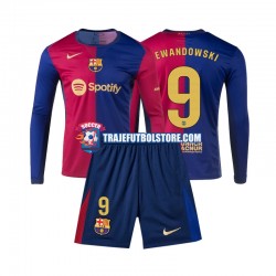 Camiseta 1ª FC Barcelona Lewandowski 9 Niño 2024-2025 ML