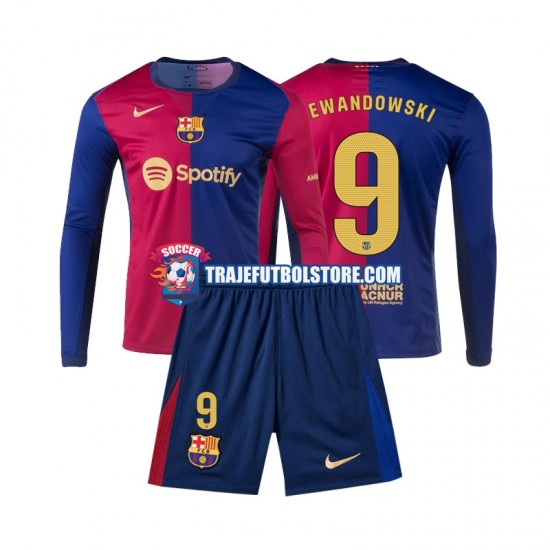 Camiseta 1ª FC Barcelona Lewandowski 9 Niño 2024-2025 ML