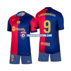 Camiseta 1ª FC Barcelona Lewandowski 9 Niño 2024-2025 Manga Corta