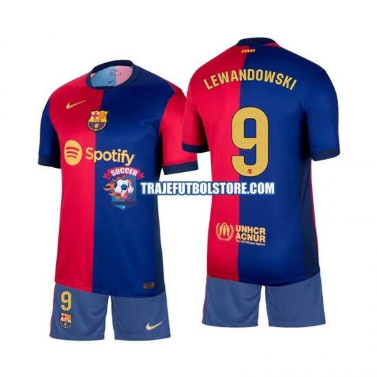 Camiseta 1ª FC Barcelona Lewandowski 9 Niño 2024-2025 Manga Corta