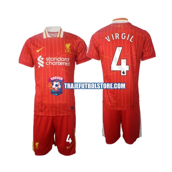 Camiseta 1ª Liverpool Virgil 4 Niño 2024-2025 Manga Corta