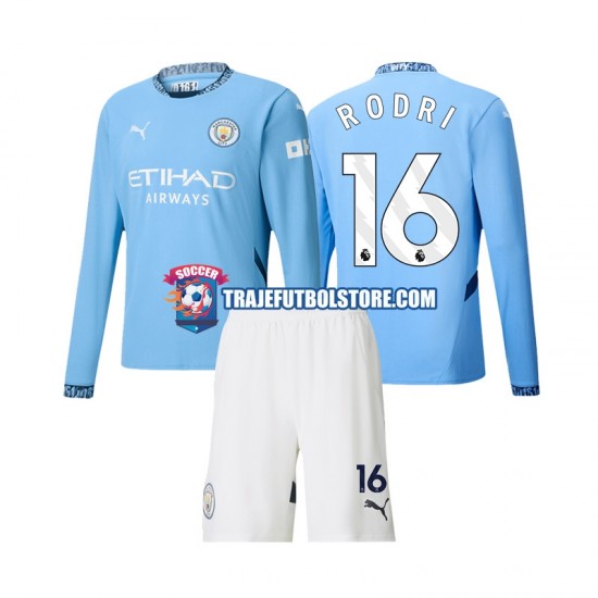 Camiseta 1ª Manchester City Rodri 16 Niño 2024-2025 ML