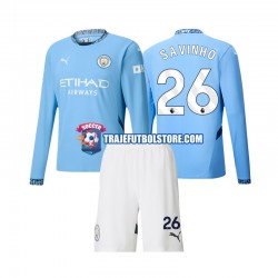 Camiseta 1ª Manchester City Savinho 26 Niño 2024-2025 ML