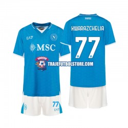 Camiseta 1ª Napoli Khvicha Kvaratskhelia 77 Niño 2024-2025 Manga Corta