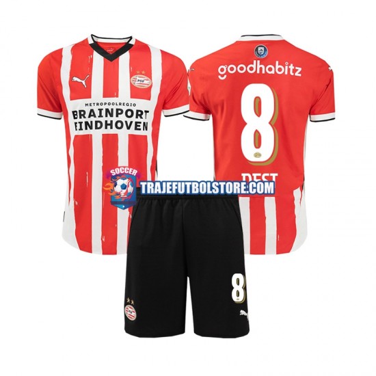 Camiseta 1ª PSV Eindhoven Sergino Dest 8 Niño 2024-2025 Manga Corta