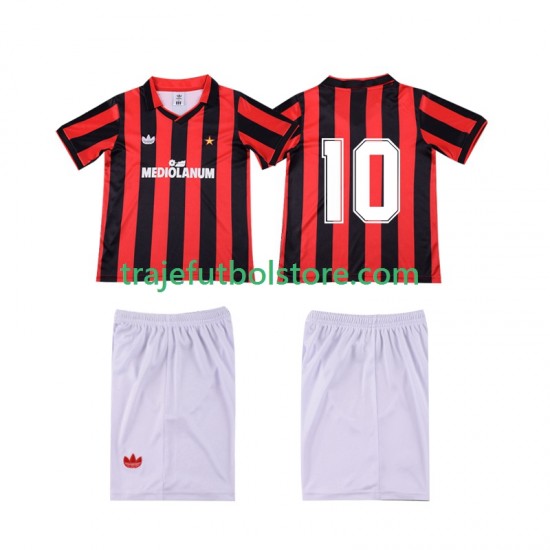 Camiseta 1ª AC Milan 10 1990 1991 Retro Niño Manga Corta