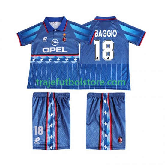 Camiseta 2ª AC Milan BAGGIO 18 1995 1996 Retro Niño Manga Corta