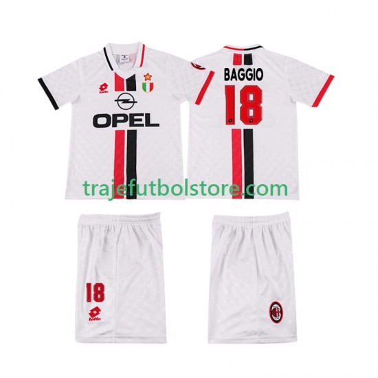 Camiseta 2ª AC Milan BAGGIO 18 1996 1997 Retro Niño Manga Corta