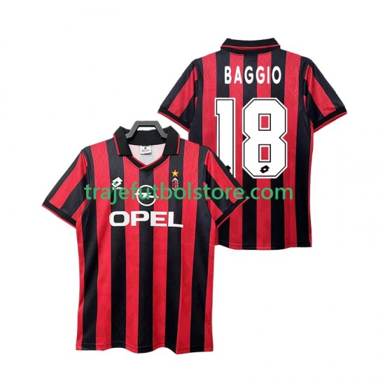 Camiseta 1ª AC Milan BAGGIO 18 1995 1996 Retro Hombre Manga Corta