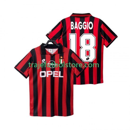 Camiseta 1ª AC Milan BAGGIO 18 1996 1997 Retro Hombre Manga Corta