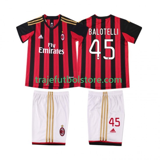 Camiseta 1ª AC Milan BALOTELL 45 2013 2014 Retro Niño Manga Corta