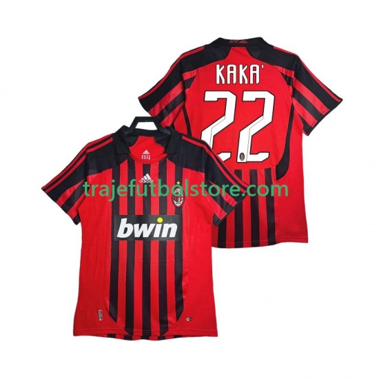 Camiseta 1ª AC Milan KAKA 22 2007 Retro Hombre 2008 Manga Corta