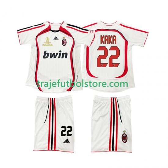 Camiseta 2ª AC Milan KAKA 22 2007 Retro Niño 2006 Manga Corta