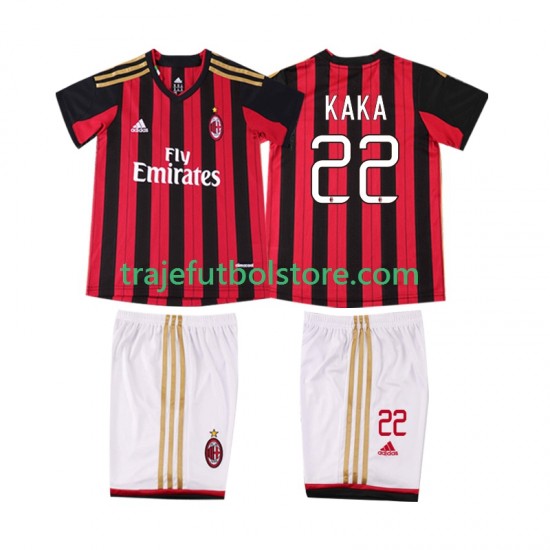Camiseta 1ª AC Milan KAKA 22 2013 2014 Retro Niño Manga Corta