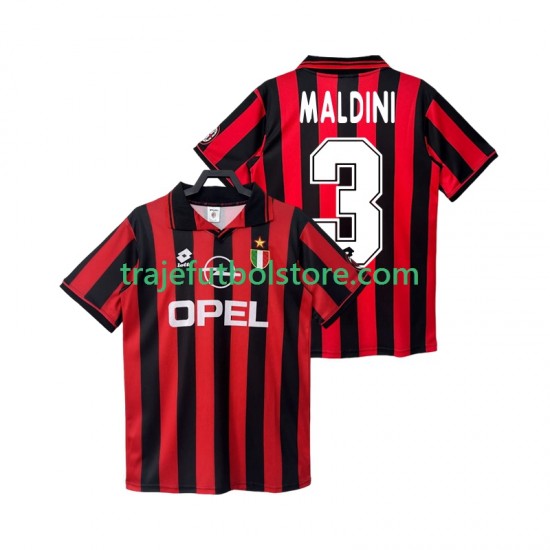 Camiseta 1ª AC Milan MALDINI 3 1996 1997 Retro Hombre Manga Corta