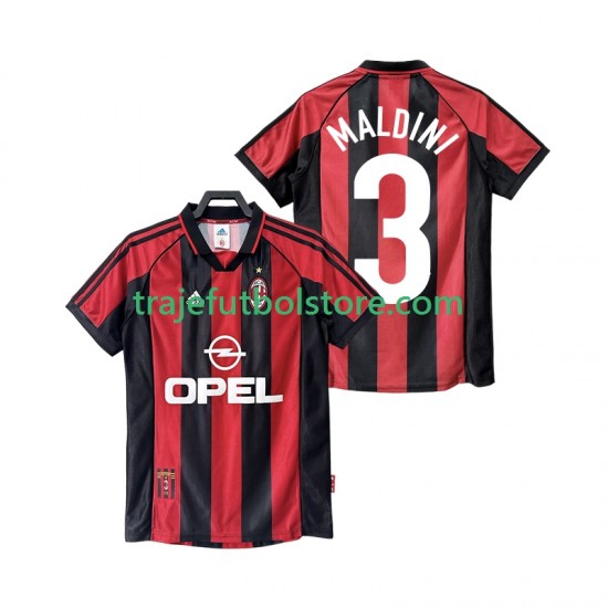 Camiseta 1ª AC Milan MALDINI 3 Retro Hombre 1998 1999 Manga Corta