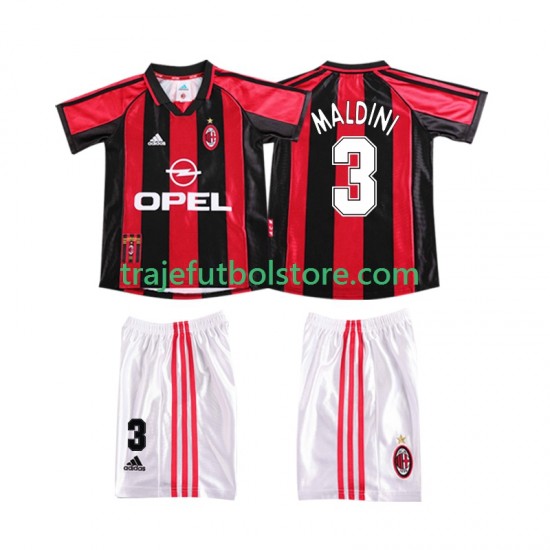 Camiseta 1ª AC Milan MALDINI 3 Retro Niño 1998 1999 Manga Corta