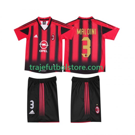 Camiseta 1ª AC Milan MALDINI 3 2005 Retro Niño 2004 Manga Corta