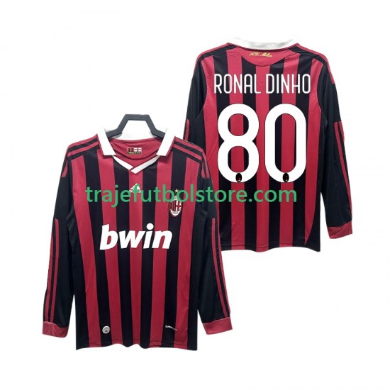 Camiseta 1ª AC Milan RONALDINHO 80 2009 Retro Hombre 2010 ML