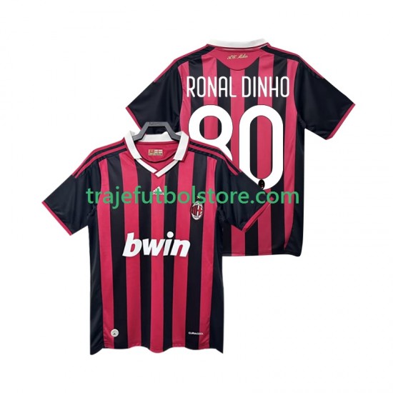 Camiseta 1ª AC Milan RONALDINHO 80 2009 Retro Hombre 2010 Manga Corta