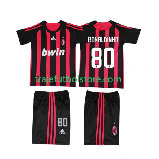 Camiseta 1ª AC Milan RONALDINHO 80 2009 Retro Niño 2008 Manga Corta
