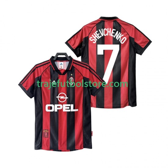 Camiseta 1ª AC Milan SHEVCHENKO 7 Retro Hombre 1998 1999 Manga Corta