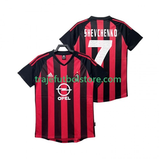 Camiseta 1ª AC Milan SHEVCHENKO 7 2003 Retro Hombre 2002 Manga Corta