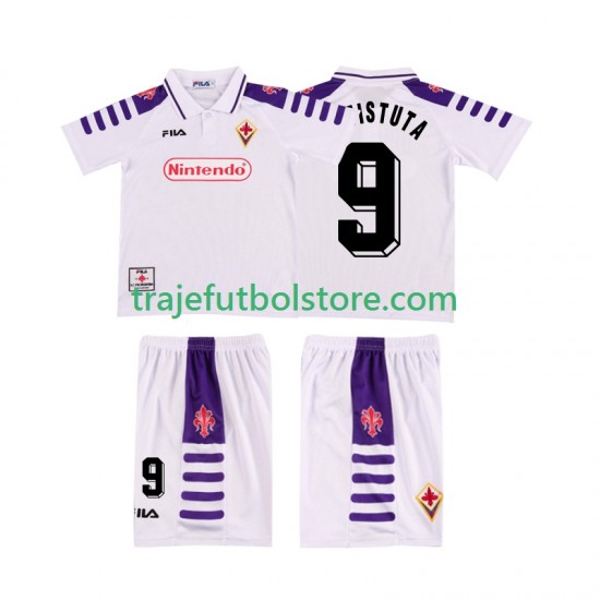 Camiseta 2ª ACF Fiorentina BASTUTA 9 Retro Niño 1998 1999 Manga Corta