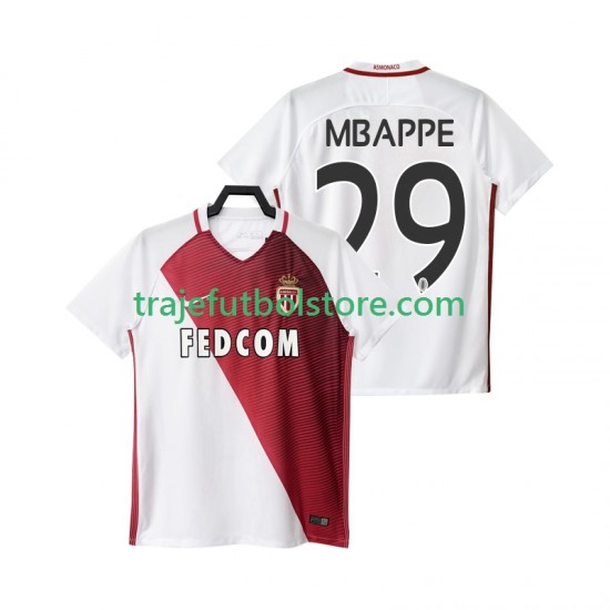 Camiseta 1ª AS Monaco Mbappé 29 2016 2017 Hombre Manga Corta
