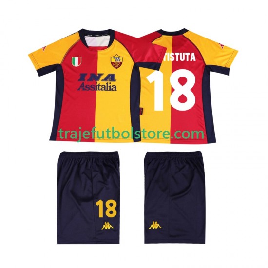 Camiseta 1ª AS Roma BATISTUTA 18 2001 Retro Niño Manga Corta