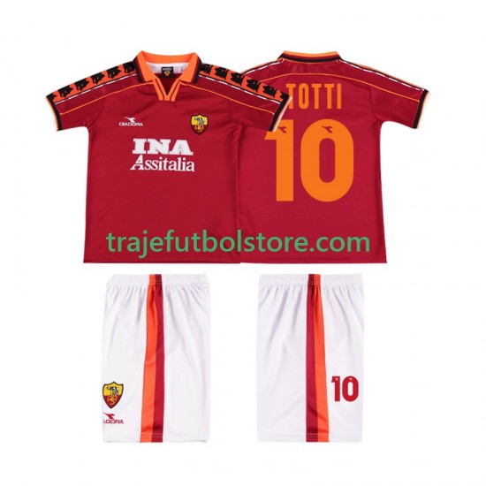 Camiseta 1ª AS Roma TOTTI 10 Retro Niño 1998 1999 Manga Corta