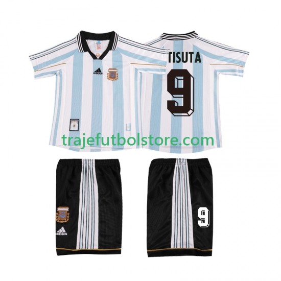 Camiseta 1ª Argentina BATISUTA 9 Retro Niño 1998 Manga Corta