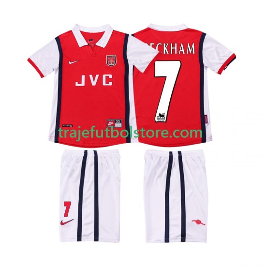 Camiseta 1ª Arsenal BECKHAM 7 Retro Niño 1998 1999 Manga Corta