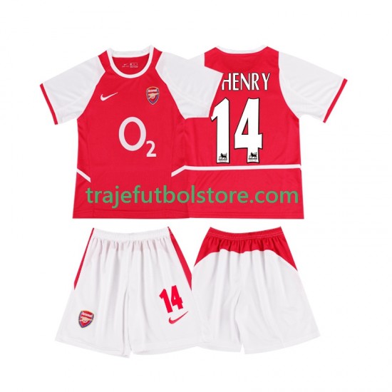 Camiseta 1ª Arsenal Thierry Henry 14 2003 Retro Niño 2002 Manga Corta