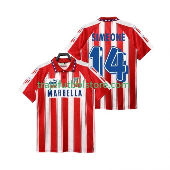 Camiseta 1ª Atlético Madrid SIMEONE 14 1995 Retro Hombre 1994 Manga Corta