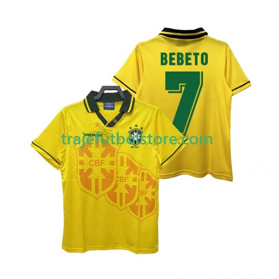 Camiseta 1ª Brasil BEBETO 7 Retro Hombre 1994 Manga Corta