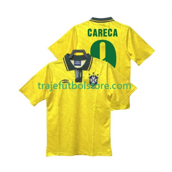 Camiseta 1ª Brasil CARECA 9 1991 1993 Retro Hombre Manga Corta