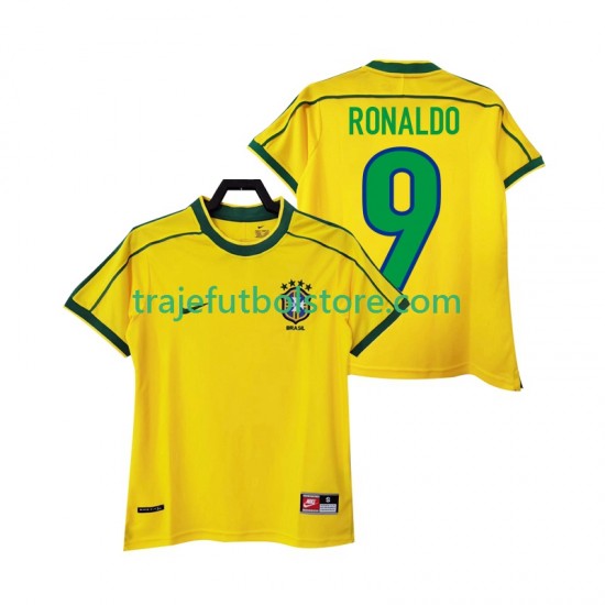 Camiseta 1ª Brasil RONALDO 9 Retro Hombre 1998 Manga Corta