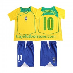Camiseta 1ª Brasil RONALOINHO 10 Retro Niño 2004 Manga Corta