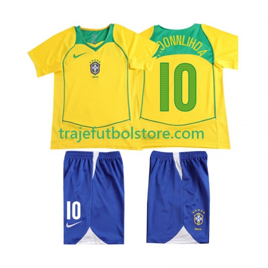 Camiseta 1ª Brasil RONALOINHO 10 Retro Niño 2004 Manga Corta