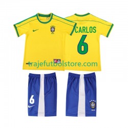Camiseta 1ª Brasil Roberto Carlos 6 Retro Niño 1998 Manga Corta