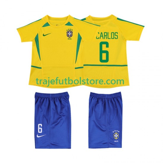 Camiseta 1ª Brasil Roberto Carlos 6 Retro Niño 2002 Manga Corta