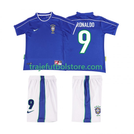 Camiseta 2ª Brasil Ronaldo 9 Retro Niño 1998 Manga Corta